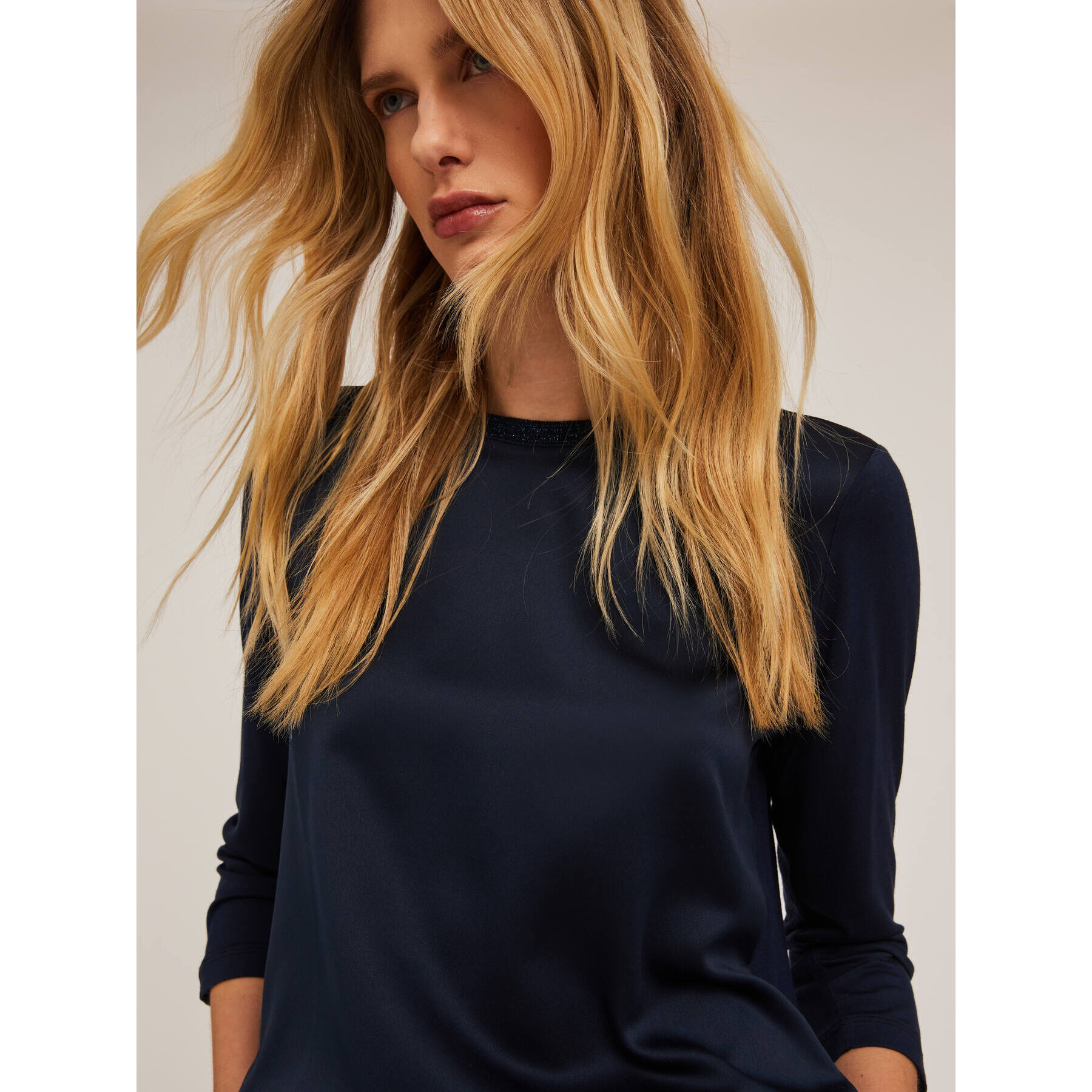Motivi - Camiseta basic bimaterial - Azul