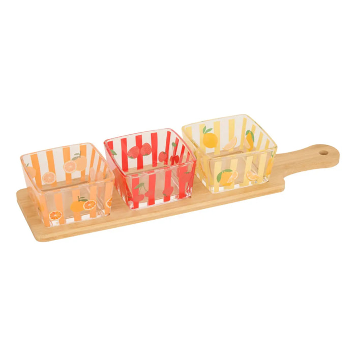 Set apéritif plateau et 3 coupelles Fruity