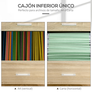 Cajonera de Escritorio con 2 Cajones, Cajonera de Oficina con Ruedas, Archivador Móvil, para Archivos A4 o Cartas, para Estudio, Salón, 39,5x39x58,5 cm, Roble