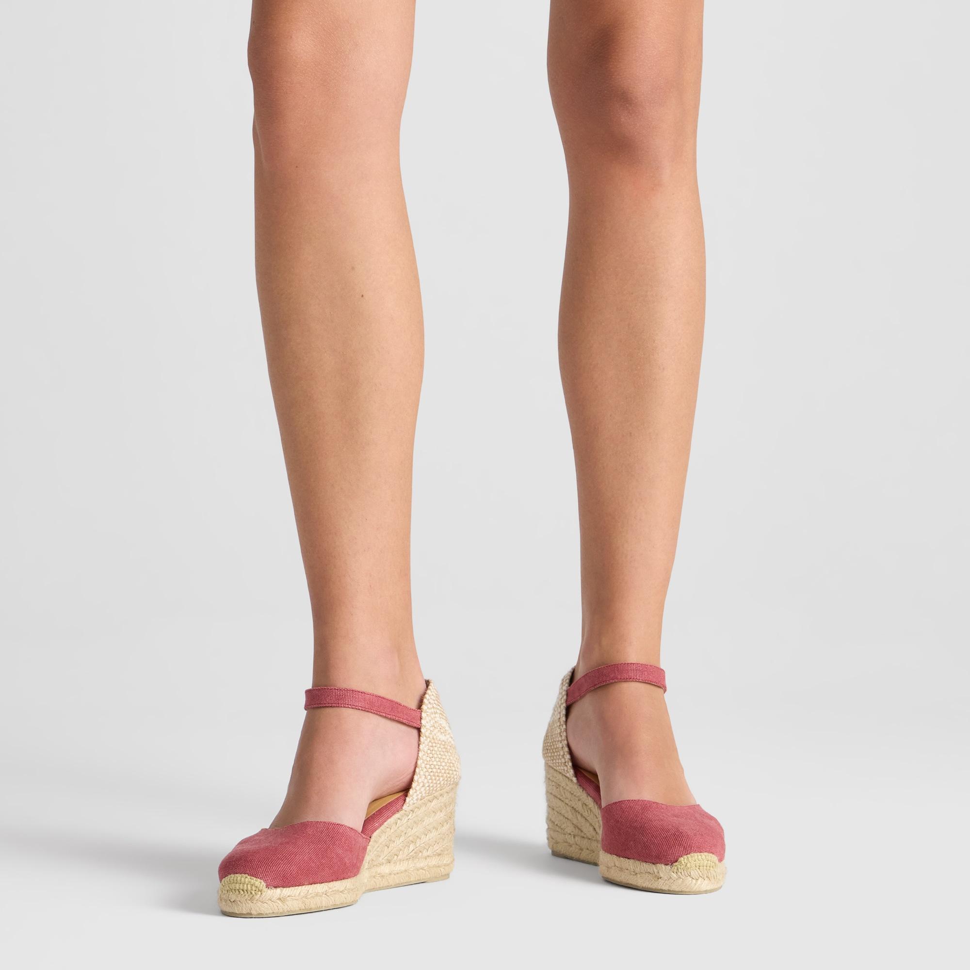 Alpargata de cuña 6 cm en lona de algodón con pala en v y cintas