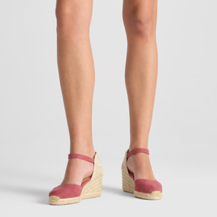 Alpargata de cuña 6 cm en lona de algodón con pala en v y cintas