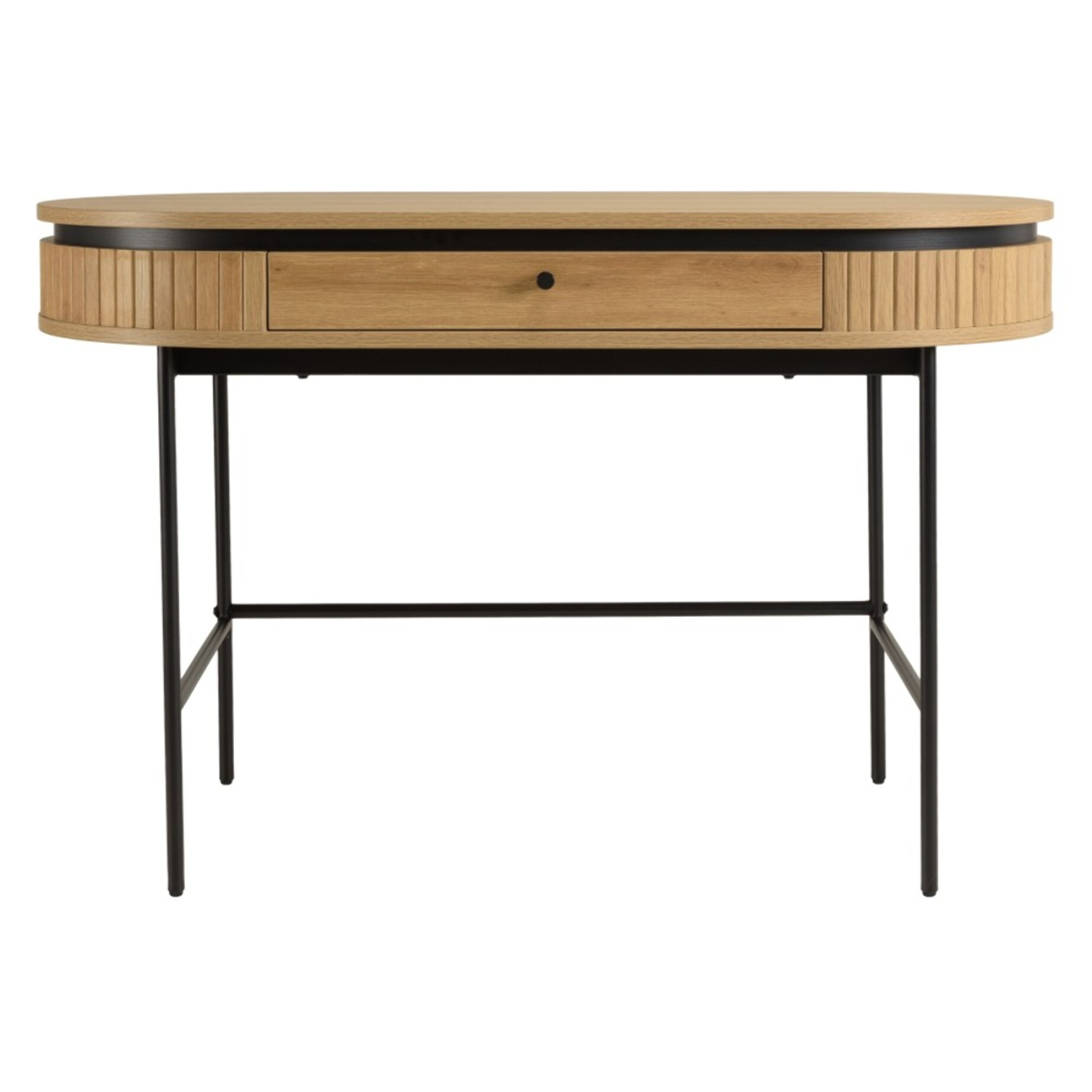 ETHAN - Bureau arrondi couleur naturelle 1 tiroir pieds métal noir