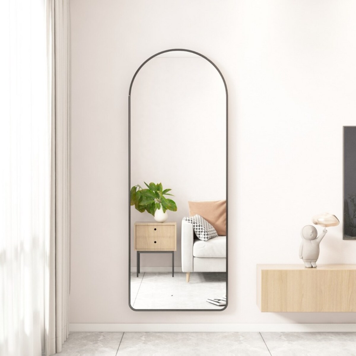Specchio ad arco 50x160 cm da terra o parete con telaio nero - Roanne