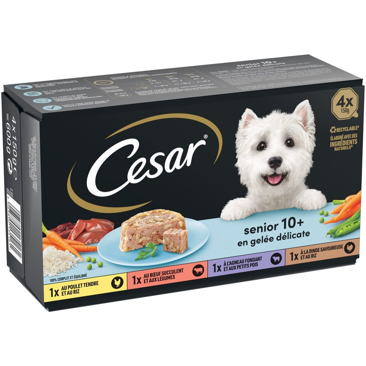 CESAR 24 Barquettes en gelée 4 variétés pour chien senior 150g (6x4)