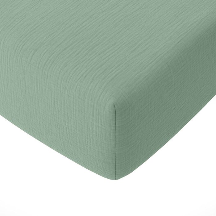 Drap Housse - Bonnet:30cm 100% gaze De Coton Vert Givrée