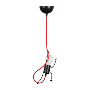 Lampada a sospensione BOBI in acciaio nero con cavo rosso