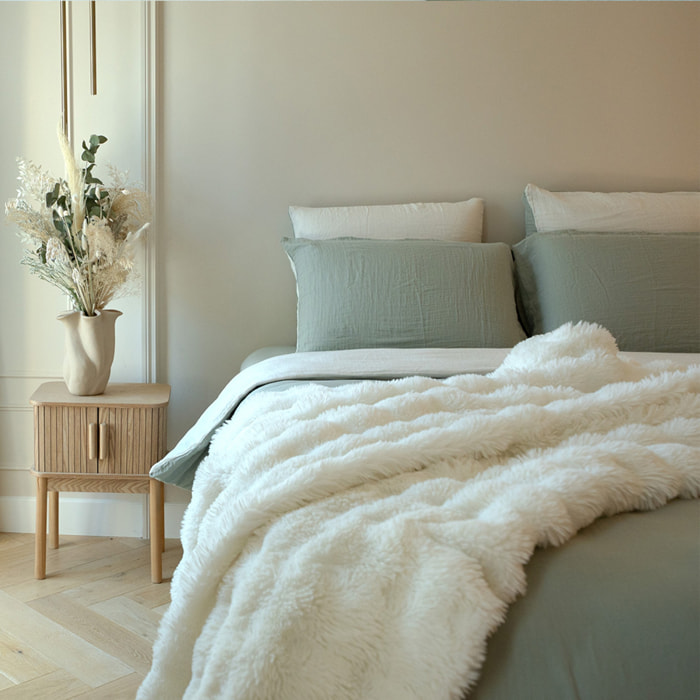 Drap-housse gaze de coton vert sauge - LOUISE