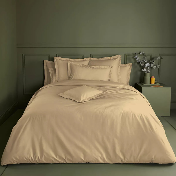 Housse de couette percale de coton uni beige Giulia stone