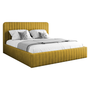 Stuart - lit coffre - 160x200 cm - sommier inclus - en velours - Jaune