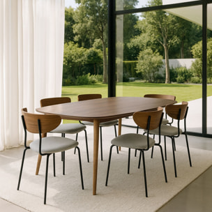Ensemble table en bois rectangulaire et 6 chaises écru