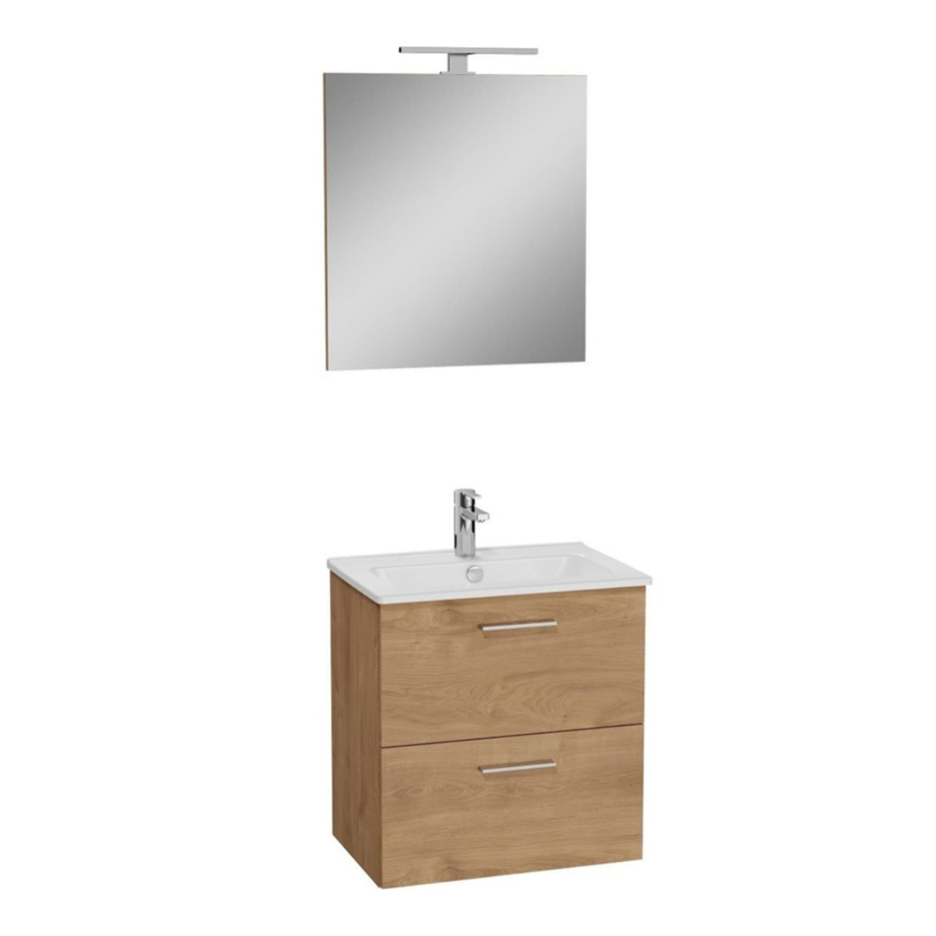 Mia ensemble avec meuble préassemblé 59x61x39,5 cm + miroir + lavabo céramique + éclairage LED, chêne (MIASET60D)