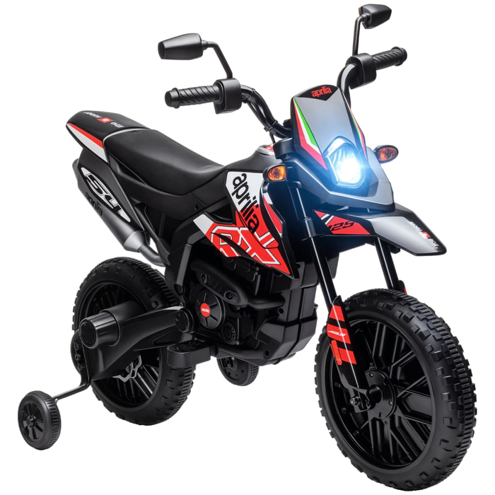 Moto Eléctrica para Niños 12V con Licencia Aprilia, Moto Eléctrica Infantil con Ruedas Auxiliares Desmontables, 6 km/h, Suspensión Trasera, Faro, Música y USB, para Niños 37-96 Meses, Rojo