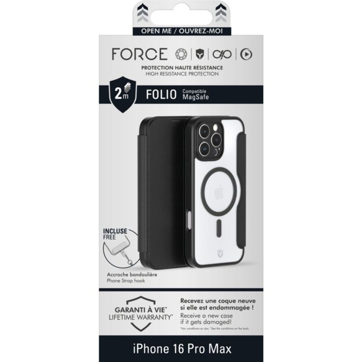 Coque étui FORCE CASE iPhone 16 pro Max MagSafe renforcé Noir