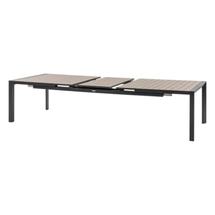 Table de jardin extensible "Évasion" effet bois honey & graphite 14 places lates en aluminium