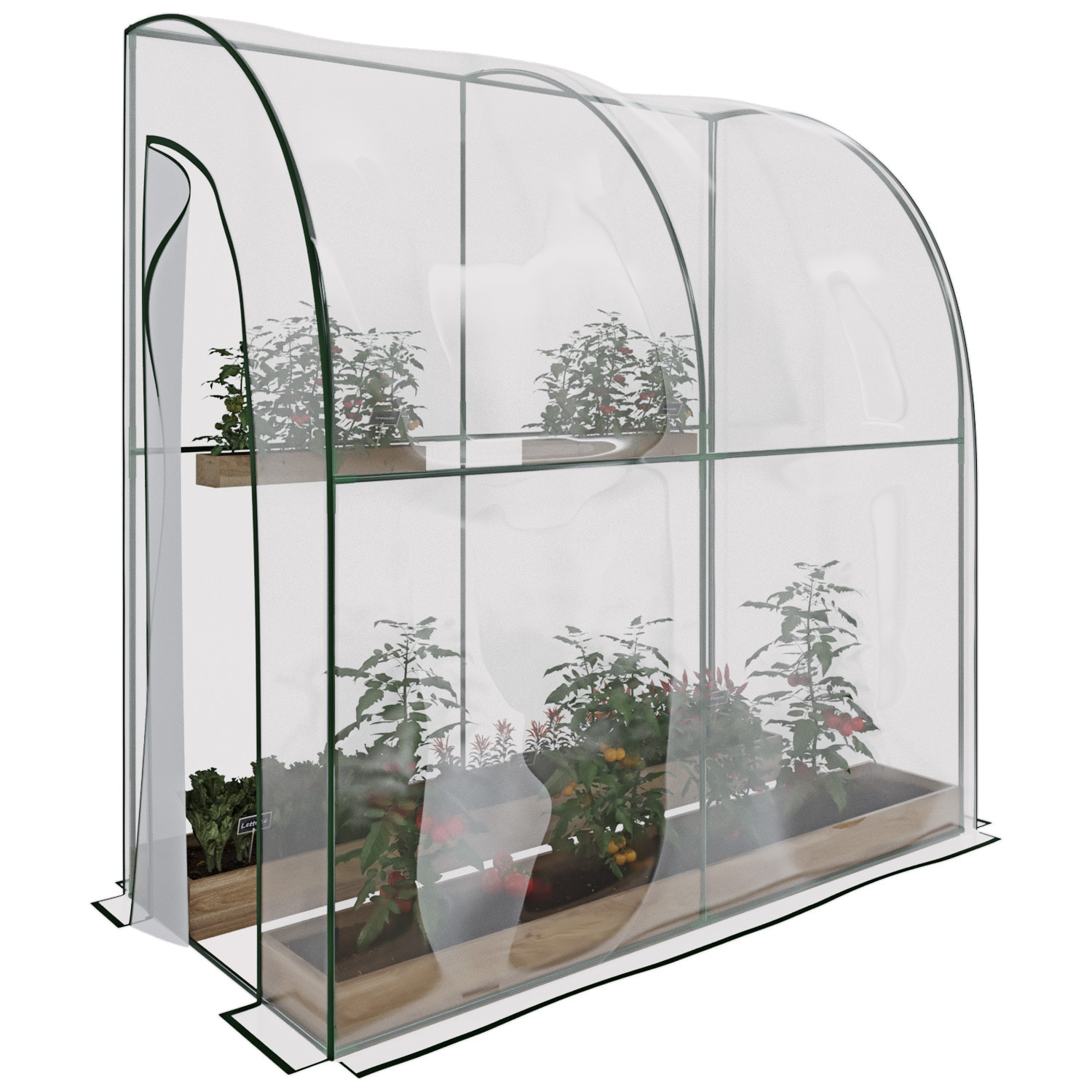 Serra A Casetta Da Parete Muro In Acciaio Per Giardino Piante Fiori Orto Copertura Trasparente in PVC 2 Porte Avvolgibili A Cerniera 200x100x215 Cm