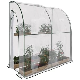 Serra A Casetta Da Parete Muro In Acciaio Per Giardino Piante Fiori Orto Copertura Trasparente in PVC 2 Porte Avvolgibili A Cerniera 200x100x215 Cm