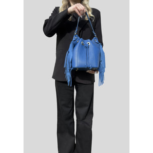 Borsa a Mano Secchiello da Donna in Pelle Dollaro con Frange