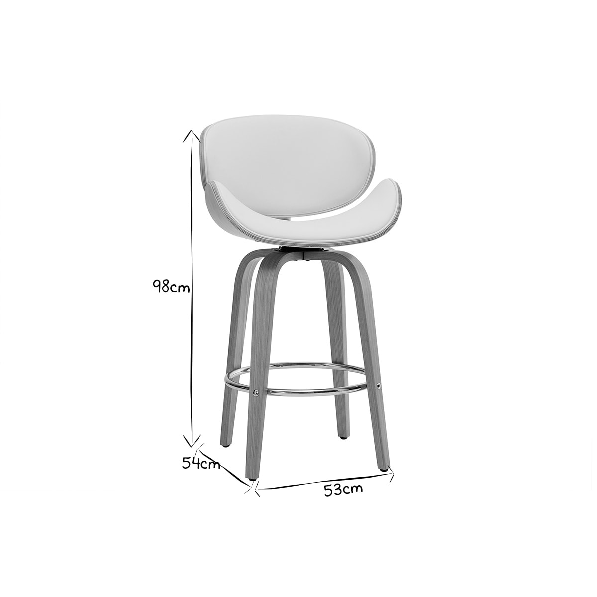 Tabouret de bar pivotant blanc et bois clair 65 cm pivotant 360° WALNUT