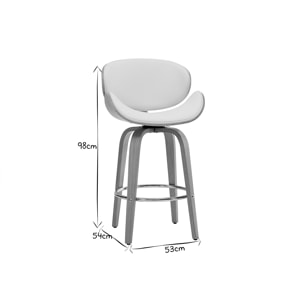 Tabouret de bar pivotant blanc et bois clair 65 cm pivotant 360° WALNUT
