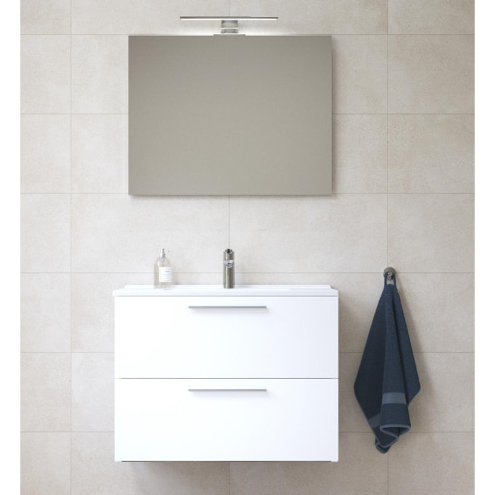 Mia ensemble meuble 79x61x39,5 cm avec miroir, lavabo et éclairage LED, Blanc brillant (MIASET80B)