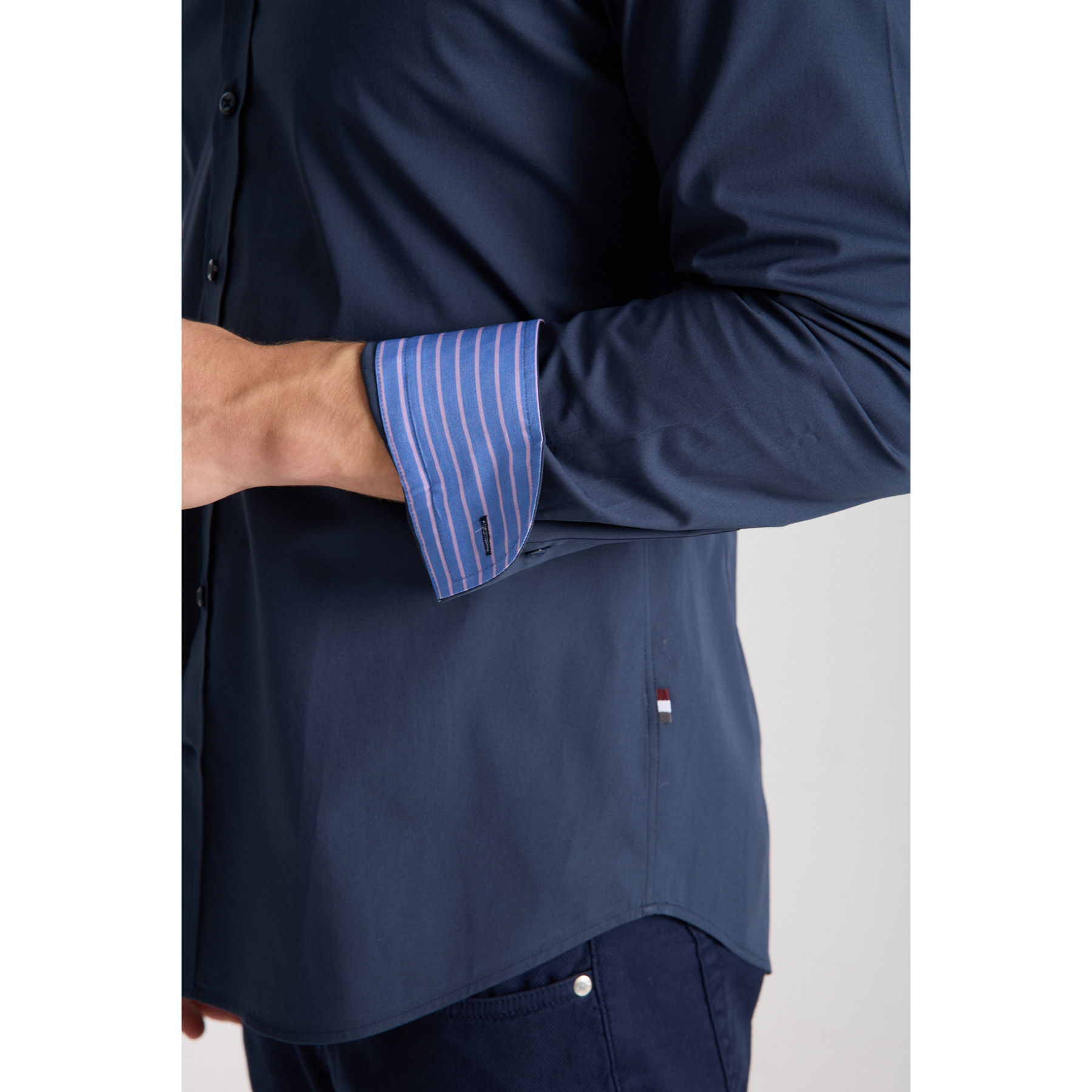 camicia uomo 1 bottone button down slim Popeline Stretch Unito Blu