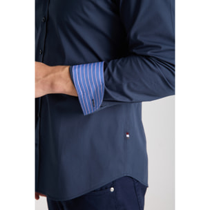 camicia uomo 1 bottone button down slim Popeline Stretch Unito Blu