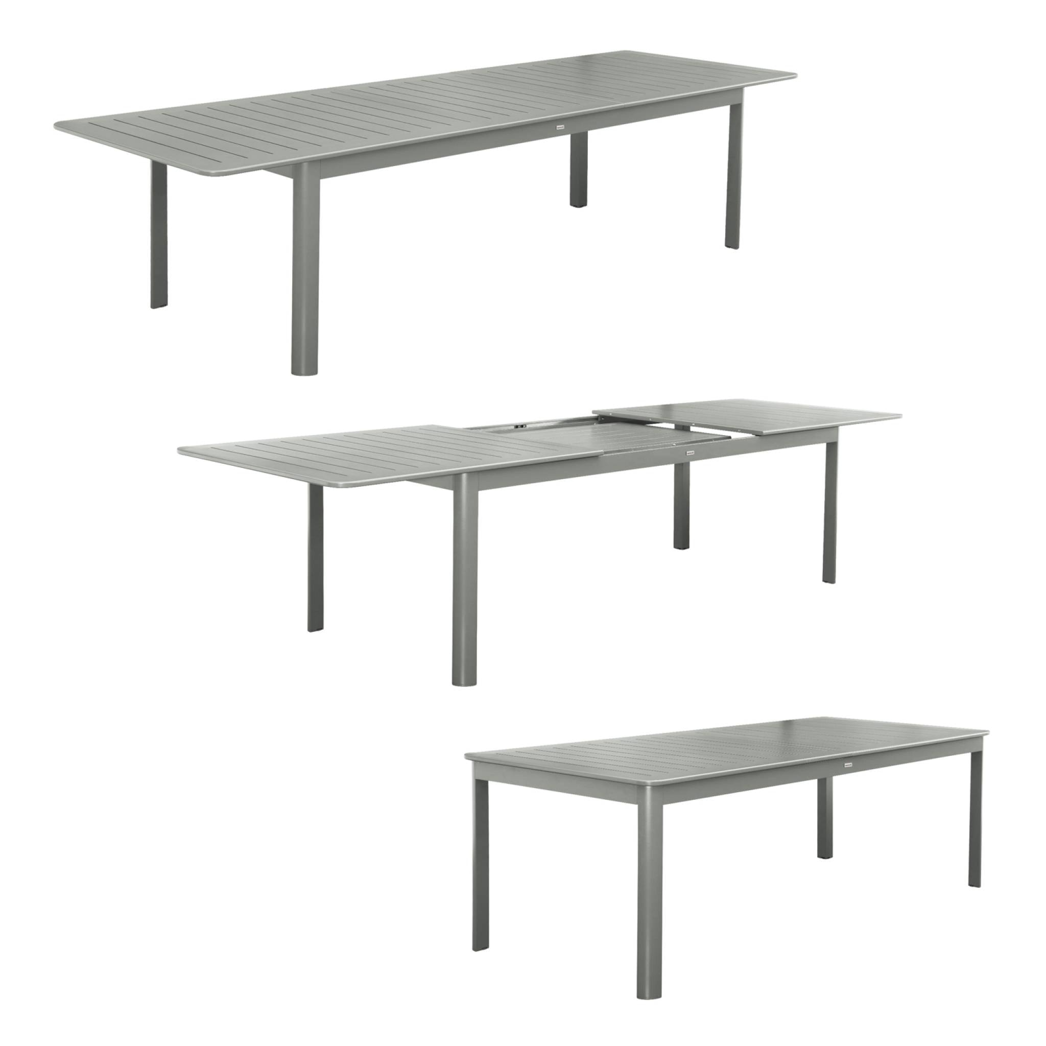 Table de jardin kaki SEATTLE extensible aluminium. 10 places. 227 / 290 x 100 x 75 cm