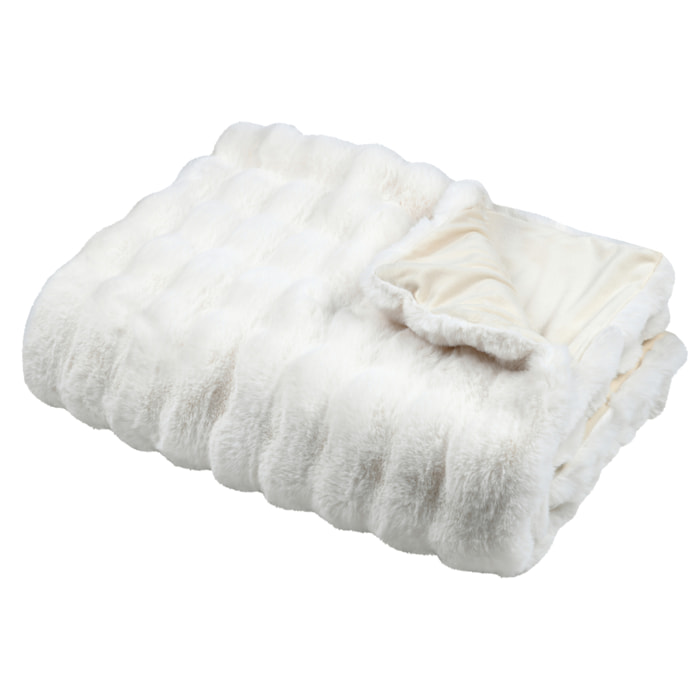 Plaid fausse imitation fourrure moelleux - Ecru