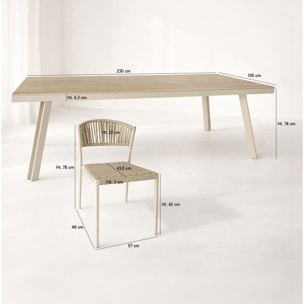 Ensemble table et 8 chaises en aluminium et corde tressée taupe FIGARI