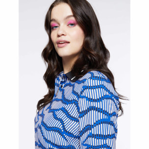 Fiorella Rubino - Blusa stampa onde in viscosa ECOVERO™ - Blu