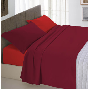 COMPLETO LETTO NATURAL COLOUR MADE IN ITALY COTONE-ROSSO/BORDEAUX SINGOLO