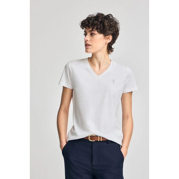 Maglietta bianca con scollo a V e ricamo Rigby Best