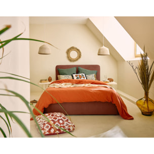 Goyave - lit coffre - 140x190 - en velours côtelé - sommier inclus - Terracotta
