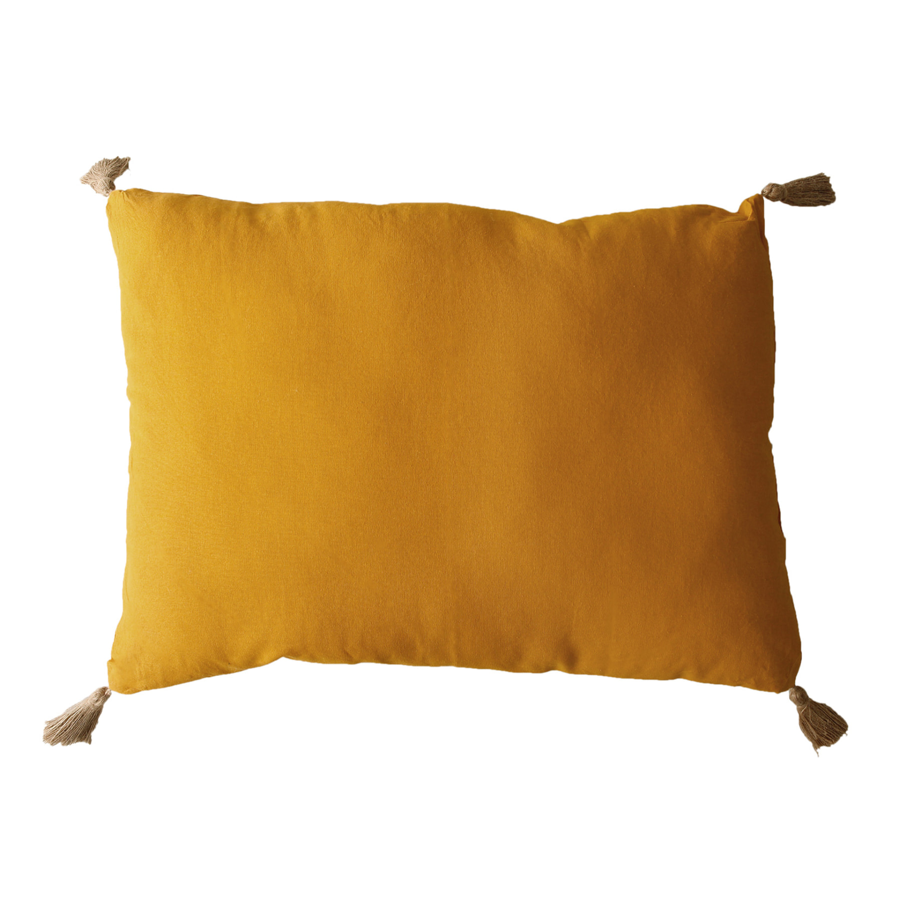 Coussin avec pompons en jute - Jaune moutarde