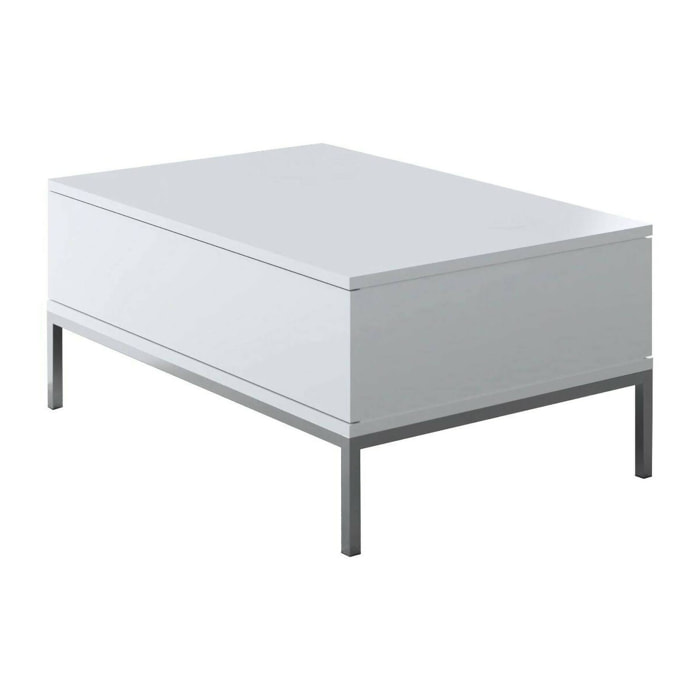 Tavolino da salotto Vespero, Tavolo basso da caffè, Portariviste per divano, Ripiano da soggiorno, 90x60h40 cm, Bianco e Argento