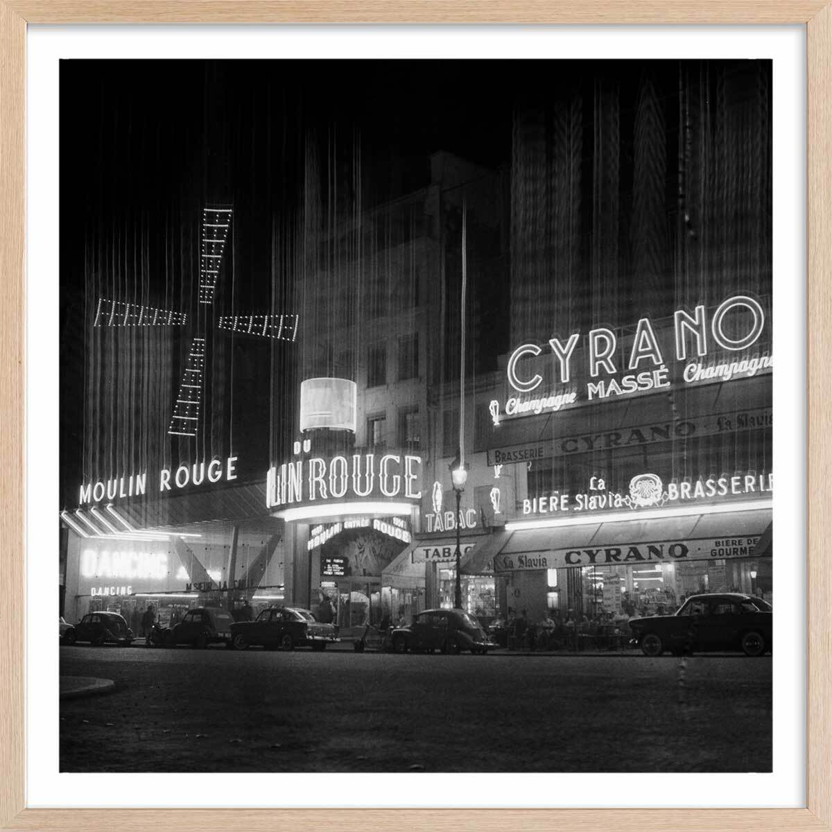 Affiche de Paris, Le moulin Rouge Affiche + cadre en bois - Chêne