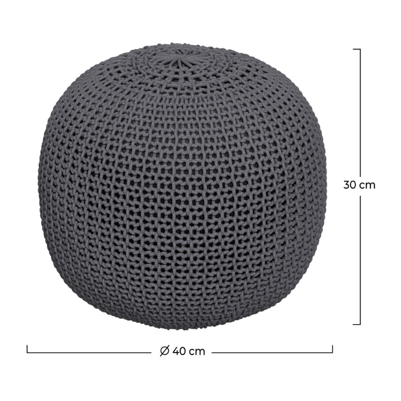 Pouf tricot rond en coton gris foncé  D40 cm - Elisa