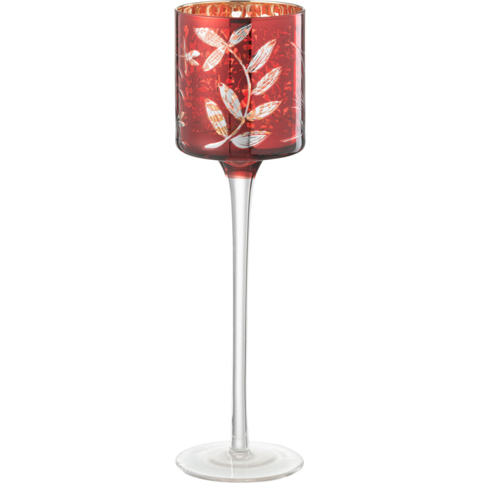 J-Line photophore Sur Pied Feuilles - verre - rouge/or - small