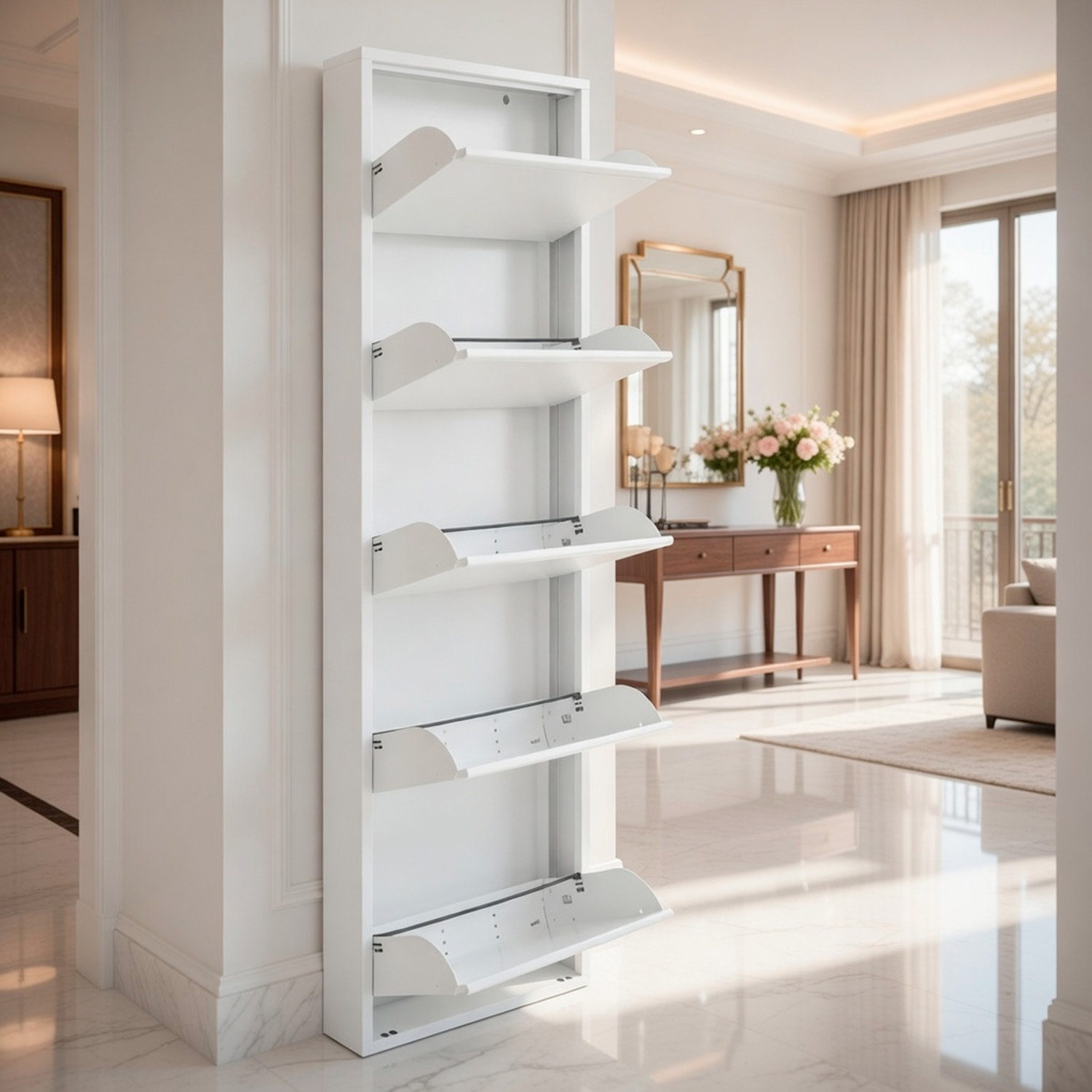 Scarpiera Slim In Metallo 5 Ante A Ribalta Ultra Sottile Salvaspazio Mobile Portascarpe Moderno Ingresso Camera Corridoio 172 x 50 x 15 Cm Bianco