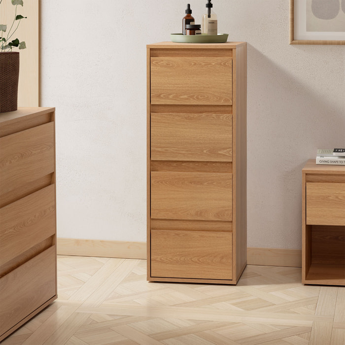 Cómoda alta Tori 4 cajones efecto Roble