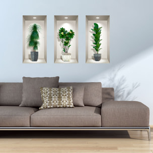 Stickers muraux 3D | Sticker Mural Autocollant effet 3D plantes d'intérieurs chic designs - Stickers adhésifs 3D Chambre Salon Trompe l'oeil