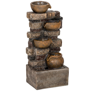 Fontaine extérieure cascade 5 niveaux pichets led résine marron vieilli