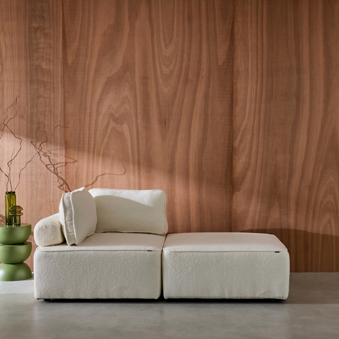 Lot de 2 chauffeuses pour canapé modulable tissu bouclette crème 1 place Bao. L 90 x P 90 x H 74cm