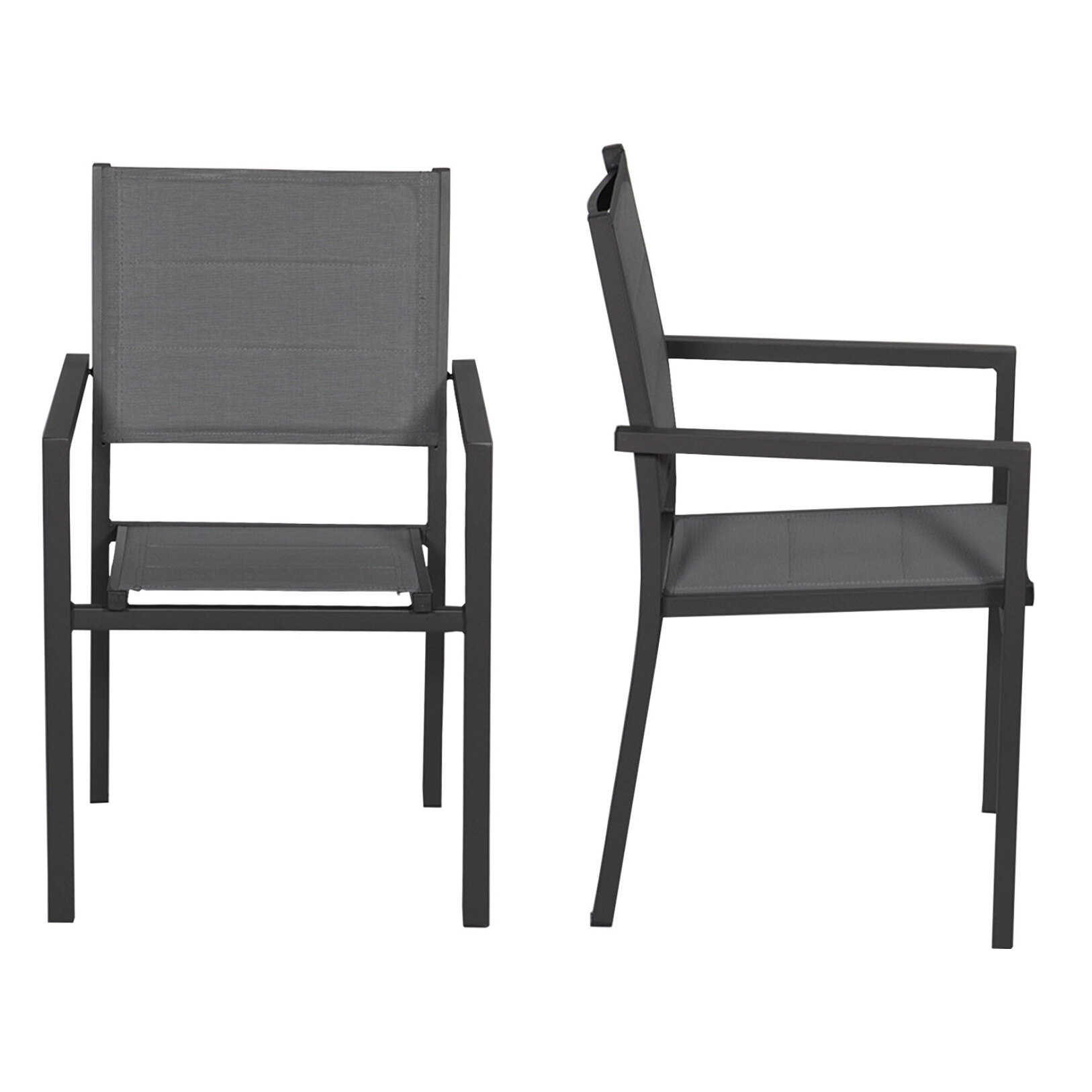 Lot de 10 chaises rembourrées en aluminium anthracite - textilène gris