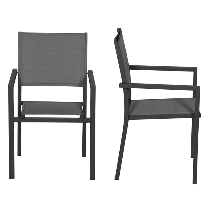 Lot de 10 chaises rembourrées en aluminium anthracite - textilène gris