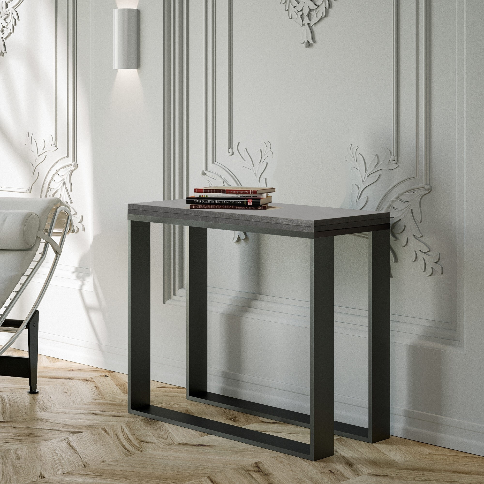 Consolle apribile 90x45/90 cm Elettra Libra Cemento telaio Antracite.