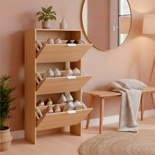 Scarpiera A Ribalta Salvaspazio 3 Ante E 6 Ripiani Mobile Portascarpe Fino A 20 Paia Di Scarpe Ingresso Corridoio Retro Porta 113 x 60 x 22 Cm Rovere