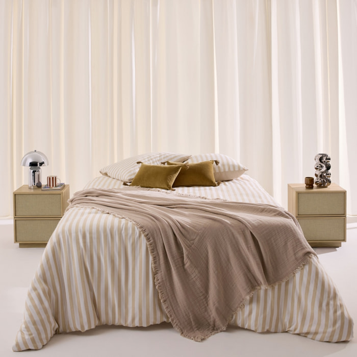 Table de chevet décor bois et tissu 2 tiroirs (lot de 2) KUBA