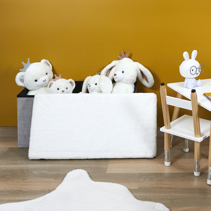 Coffre Banc Pliable Gris Imitation Fourrure Leo