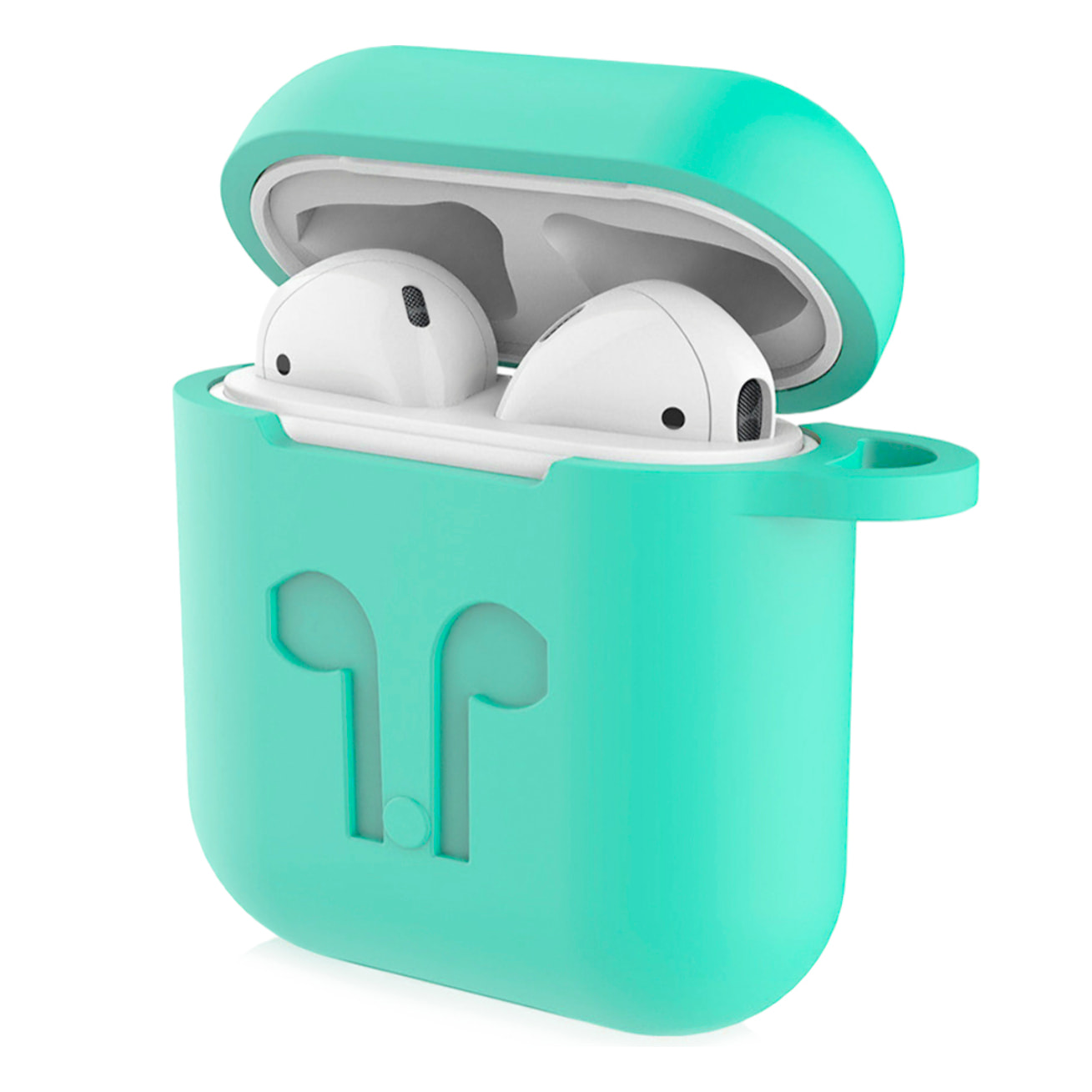 DAM Funda de silicona para base de carga de AirPods, con mosquetón 4x2x5 Cm. Color: Verde